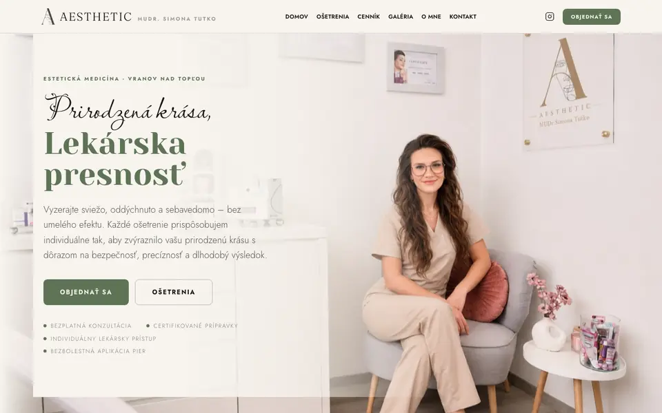 Ukážka webu Estetická medicína MUDr. Simona Tutko