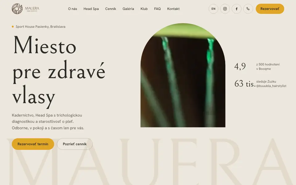 Ukážka webu MAUERA Hair Institute