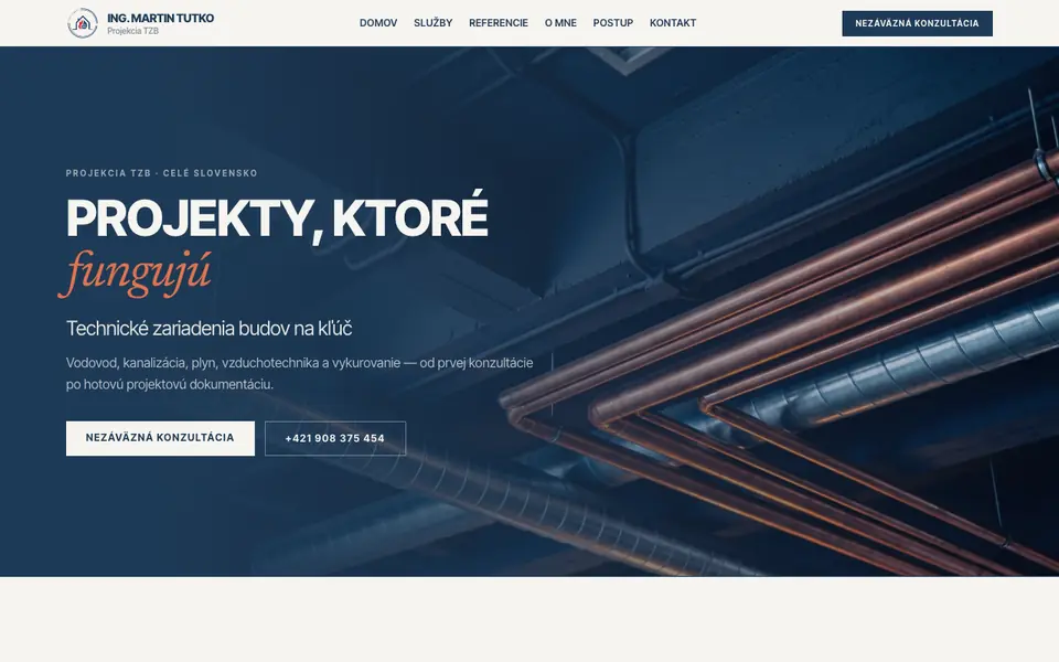 Ukážka webu Projektant TZB — Ing. Martin Tutko